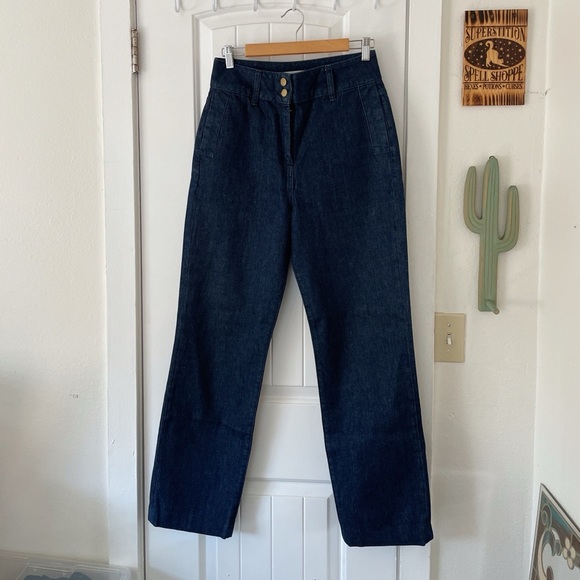 Triarchy Womens High Rise Trouser Jeans Denim Size 27 Dark Denim Classic Preppy - Picture 1 of 7